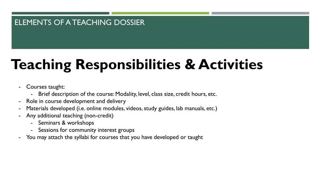 elements of a teaching dossier 3