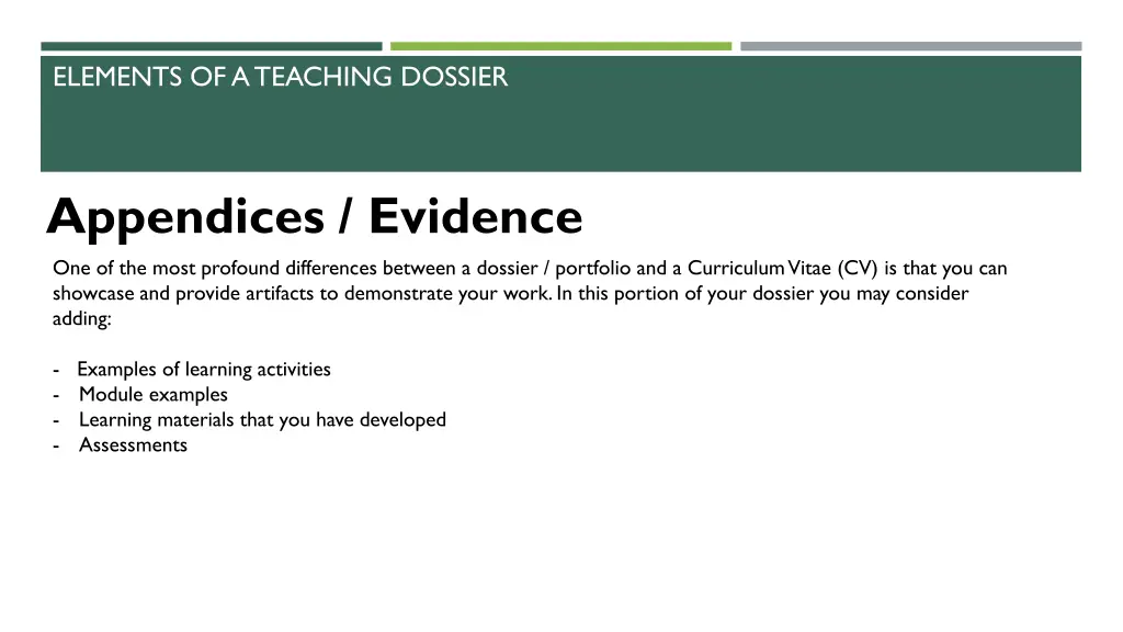 elements of a teaching dossier 7