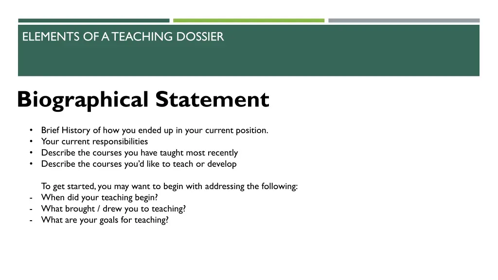 elements of a teaching dossier