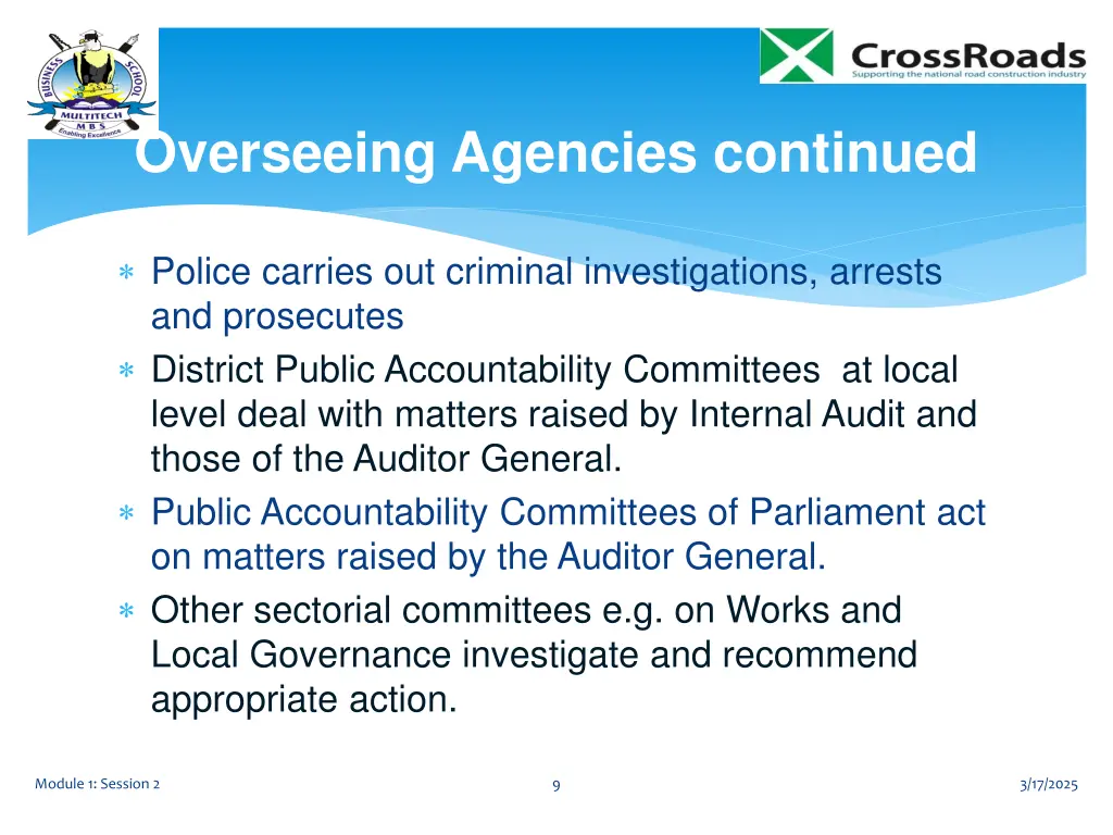 overseeing agencies continued