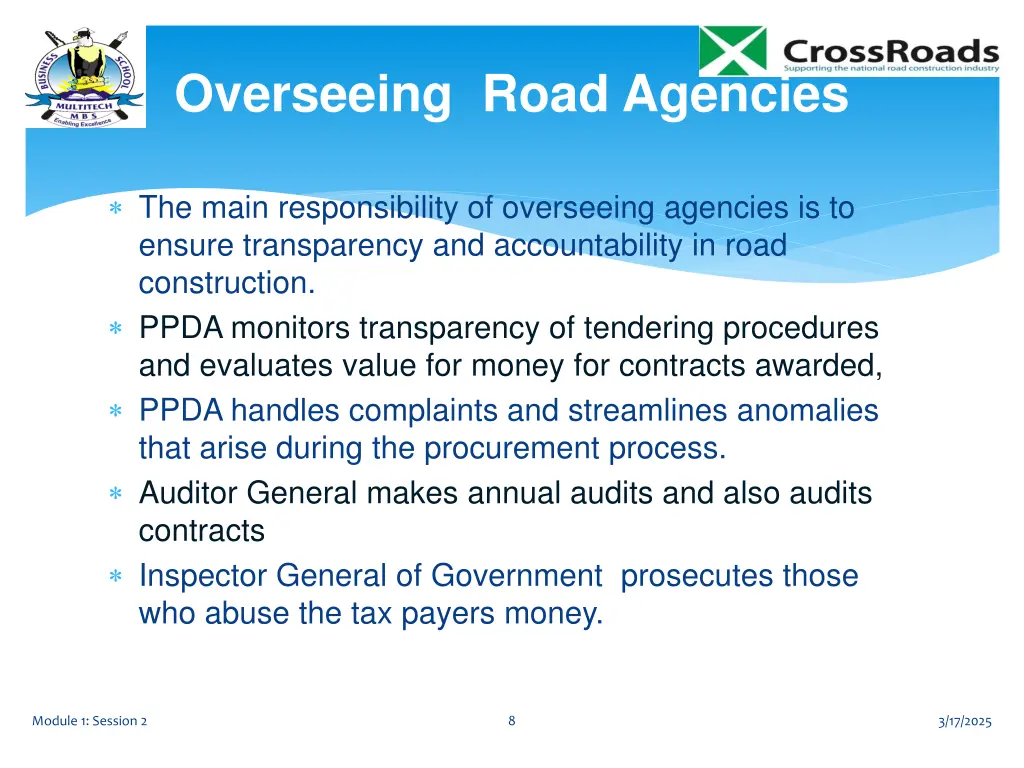 overseeing road agencies