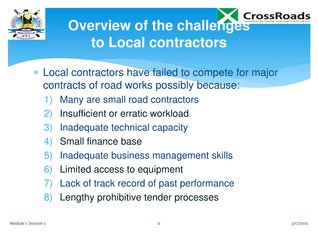 overview of the challenges to local contractors