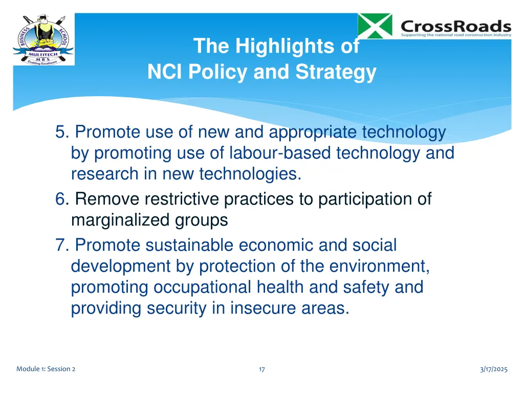 the highlights of nci policy and strategy 1