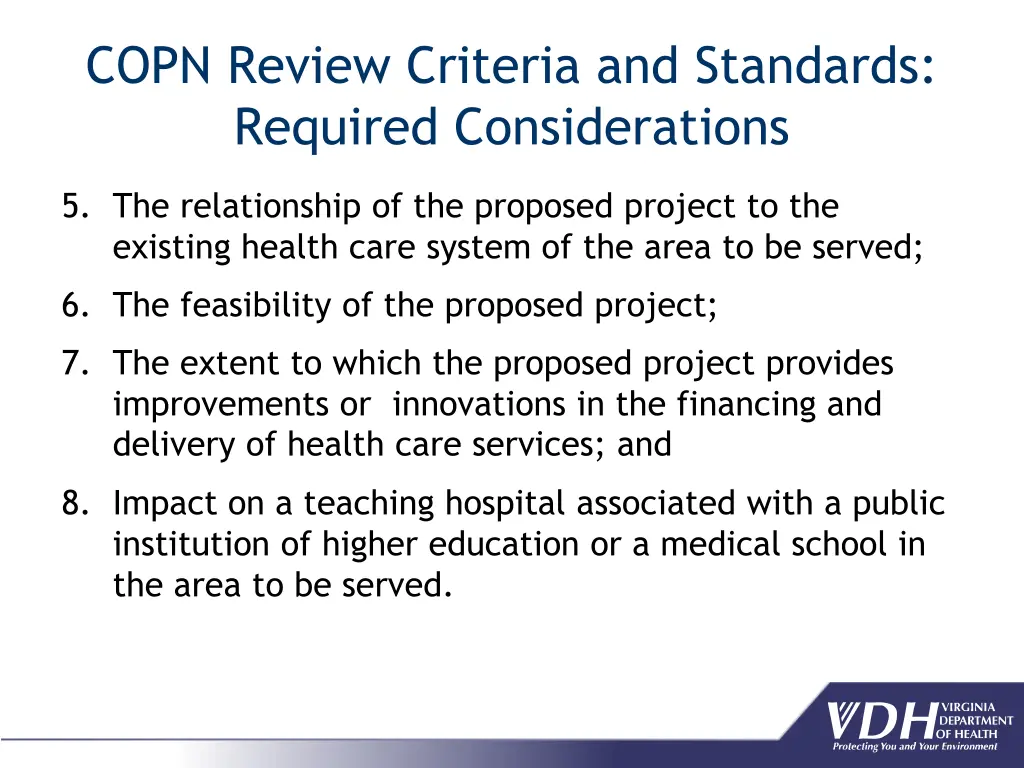 copn review criteria and standards required 1
