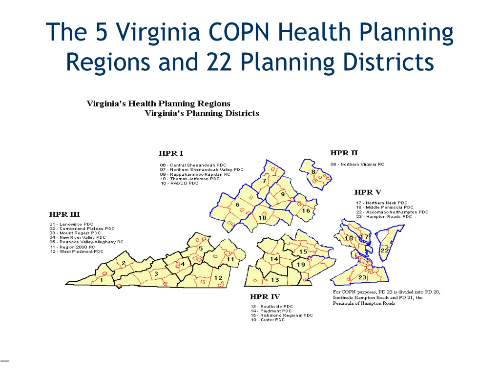 the 5 virginia copn health planning regions
