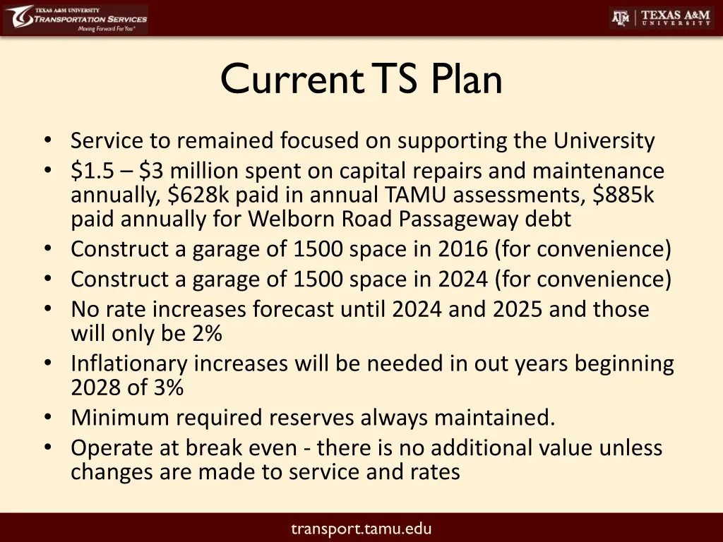 current ts plan