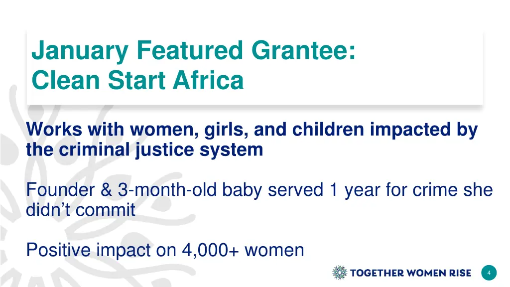 january featured grantee clean start africa
