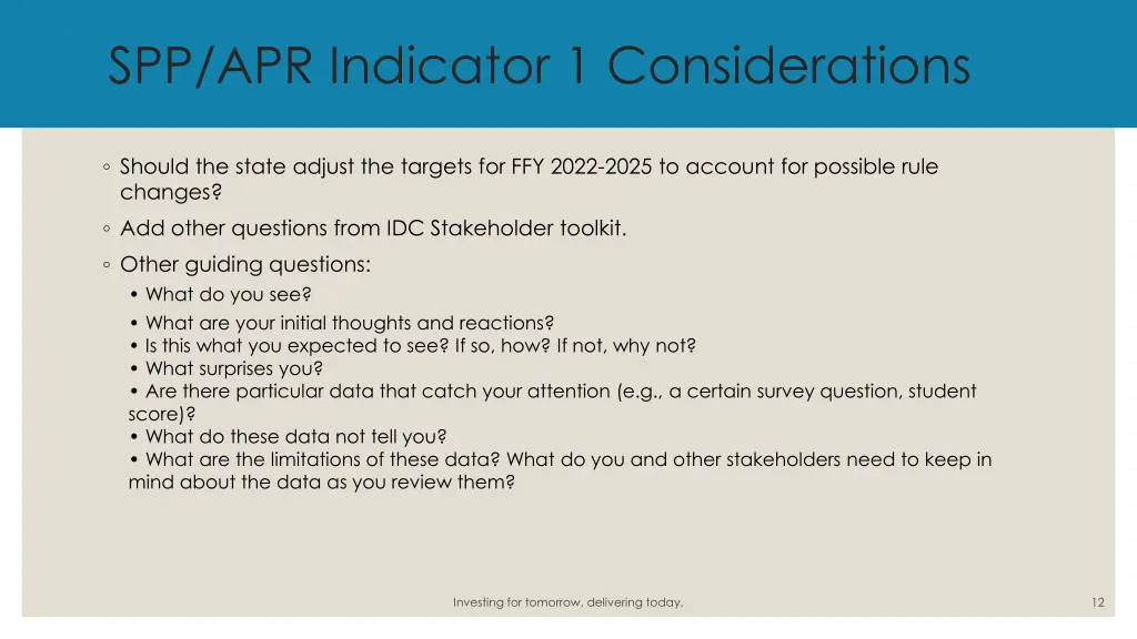 spp apr indicator 1 considerations