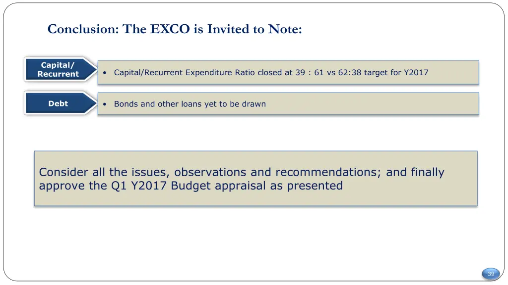 conclusion the exco is invited to note 1