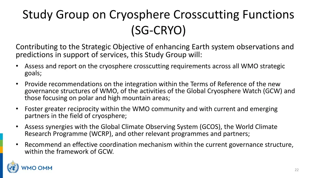 study group on cryosphere crosscutting functions