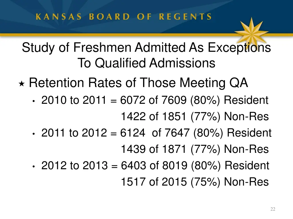 study of freshmen admitted as exceptions