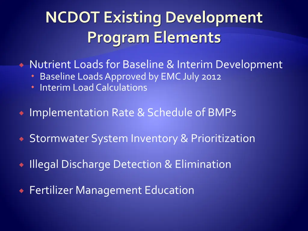 ncdot existing development program elements