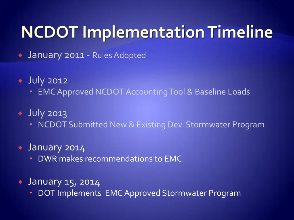 ncdot implementation timeline