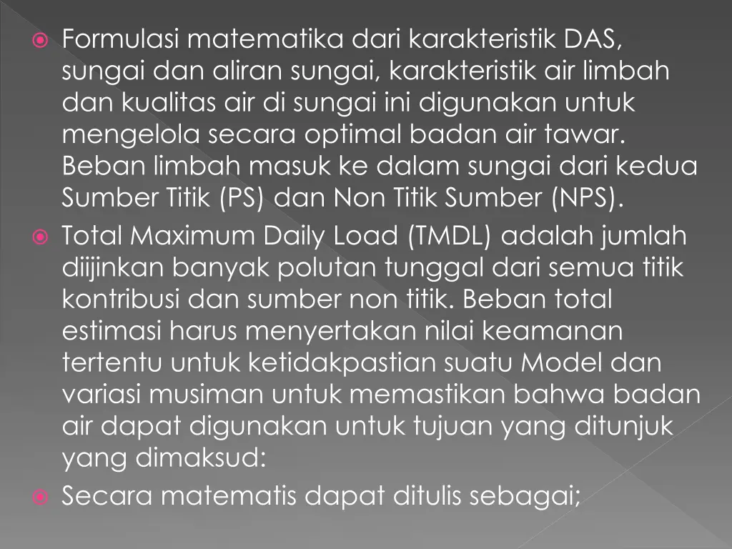 formulasi matematika dari karakteristik