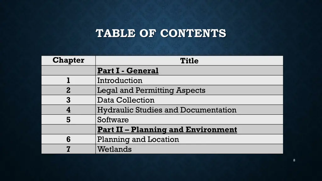 table of contents