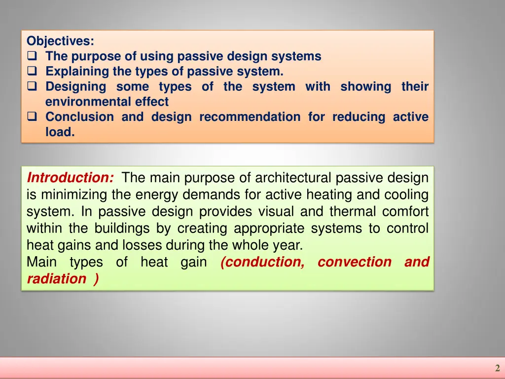 objectives the purpose of using passive design