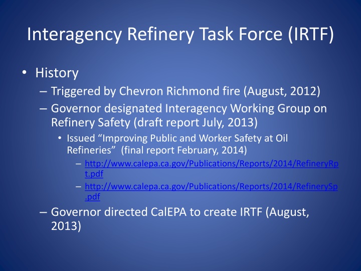 interagency refinery task force irtf