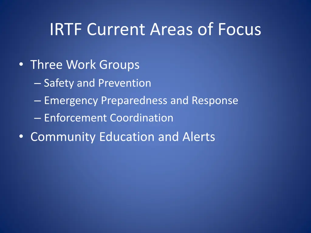 irtf current areas of focus
