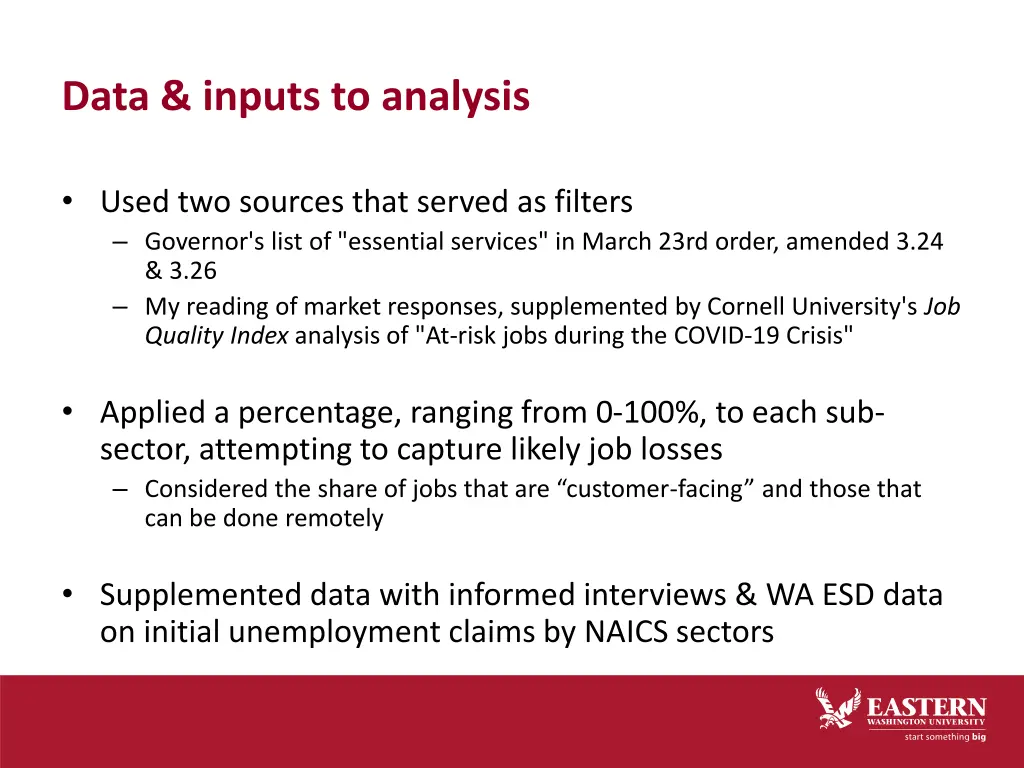 data inputs to analysis