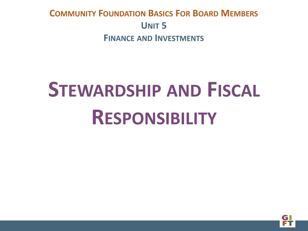 c ommunity f oundation b asics f or b oard 1