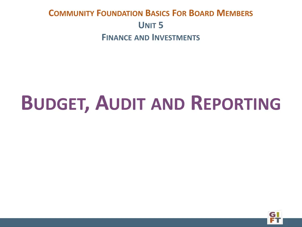 c ommunity f oundation b asics f or b oard 3
