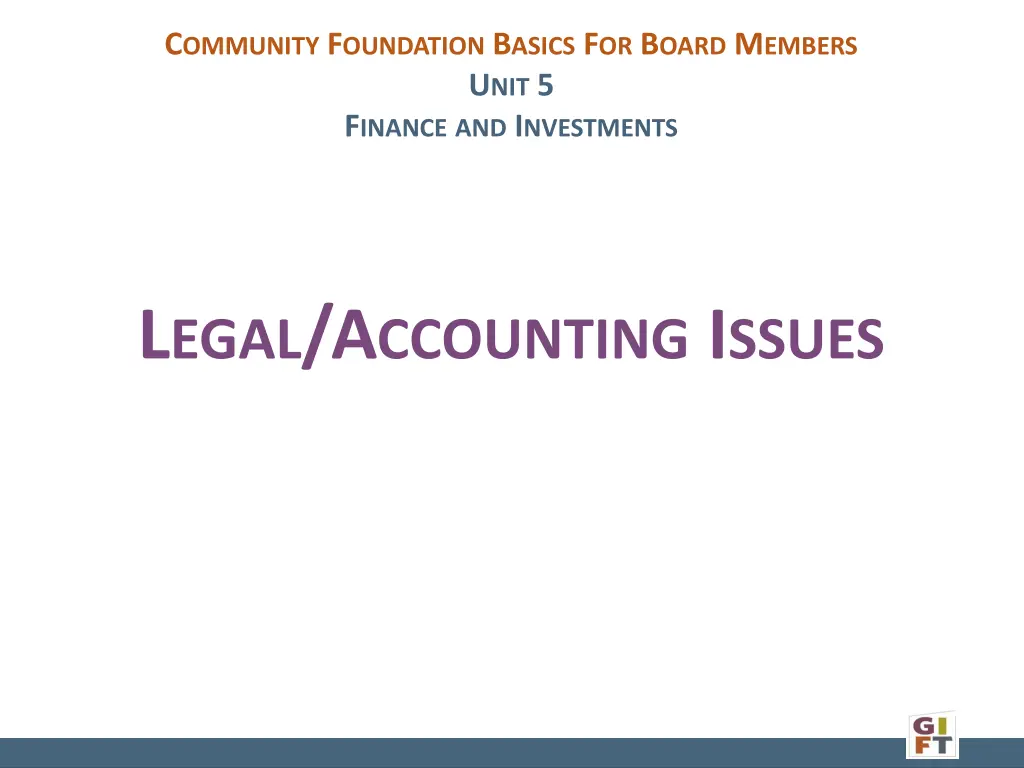 c ommunity f oundation b asics f or b oard 4