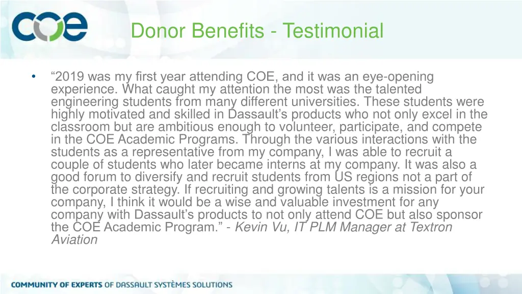 donor benefits testimonial