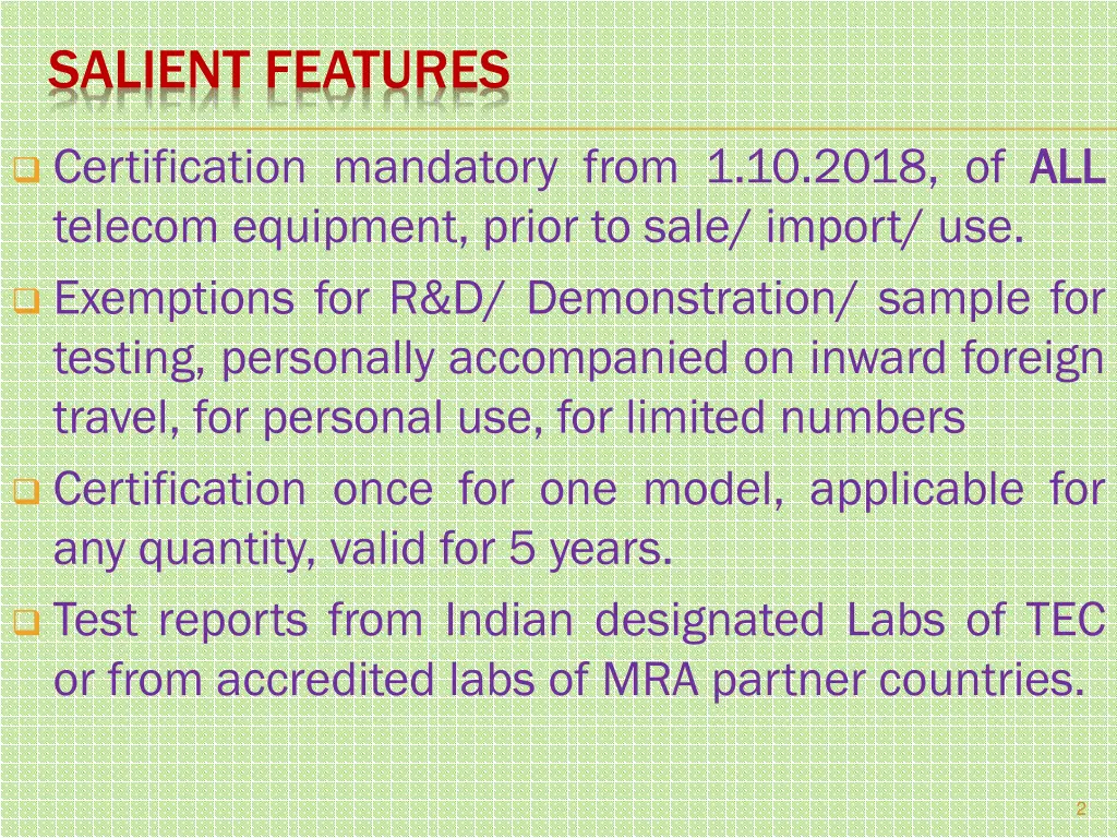 salient features