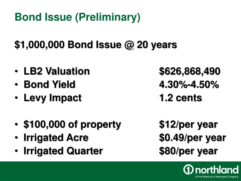 bond issue preliminary