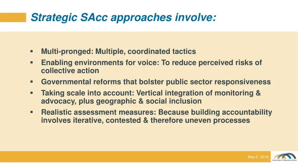 exper strategic sacc approaches involve