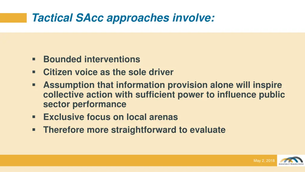 exper tactical sacc approaches involve
