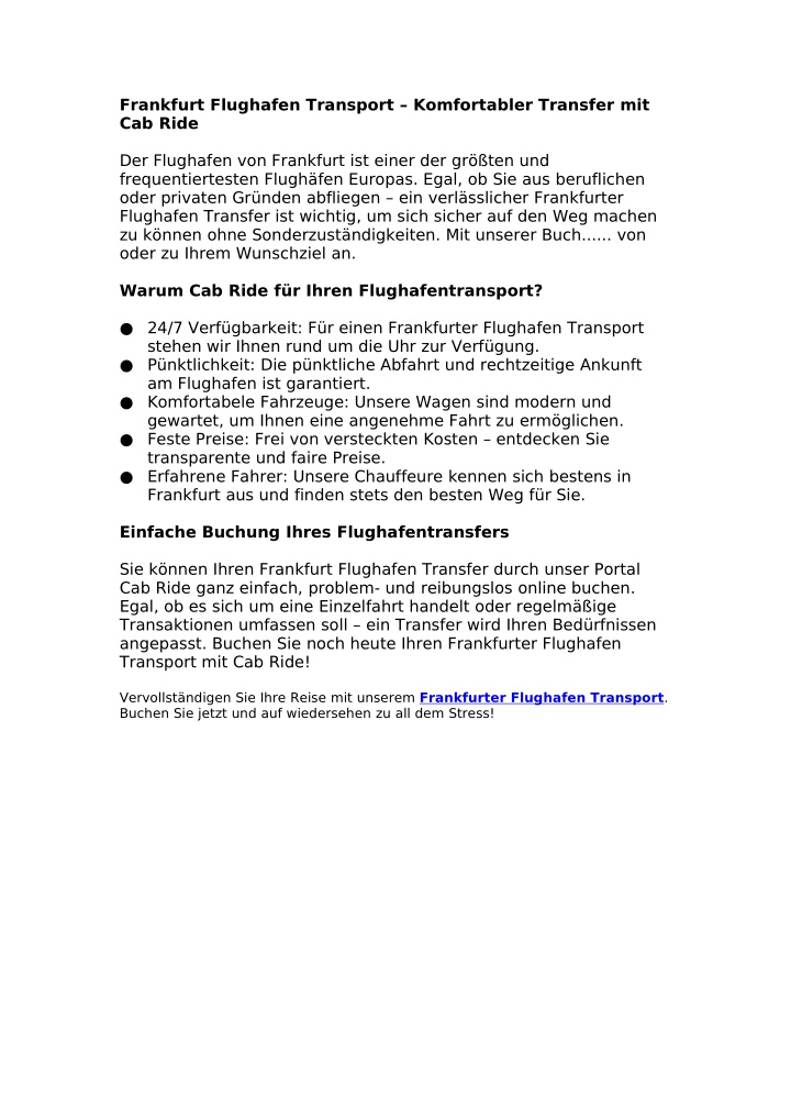 frankfurt flughafen transport komfortabler