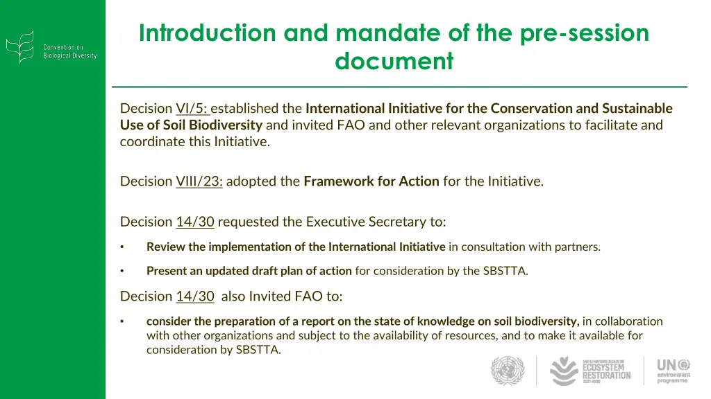 introduction and mandate of the pre session