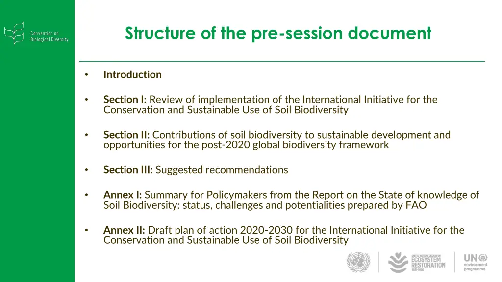 structure of the pre session document