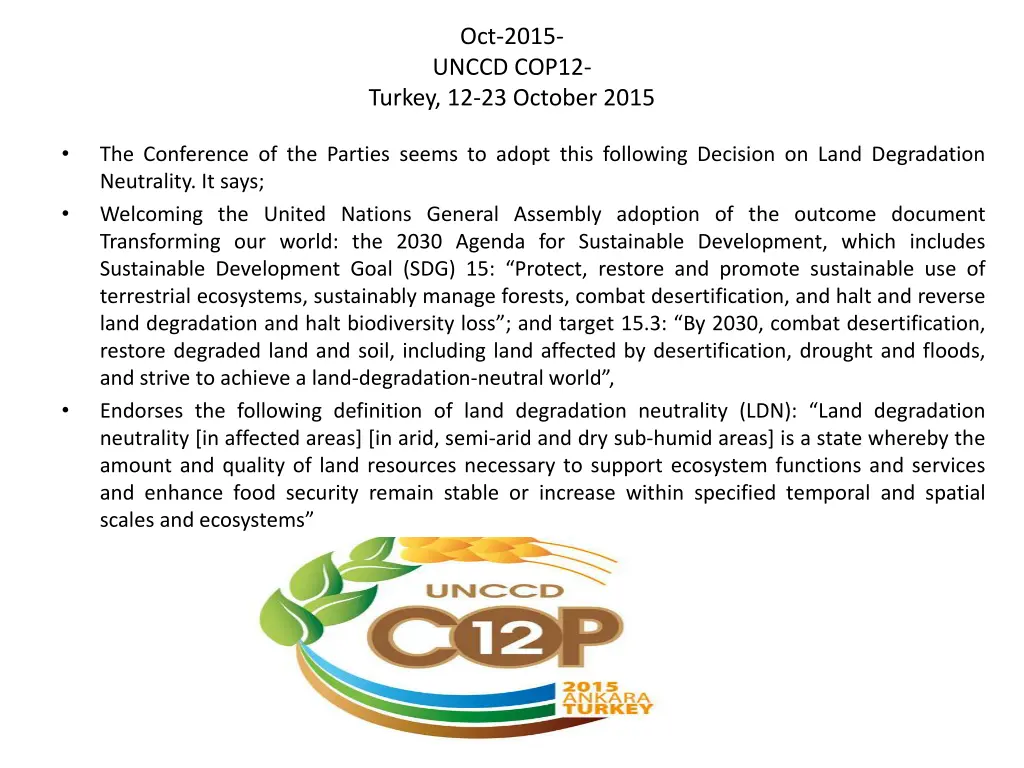 oct 2015 unccd cop12 turkey 12 23 october 2015
