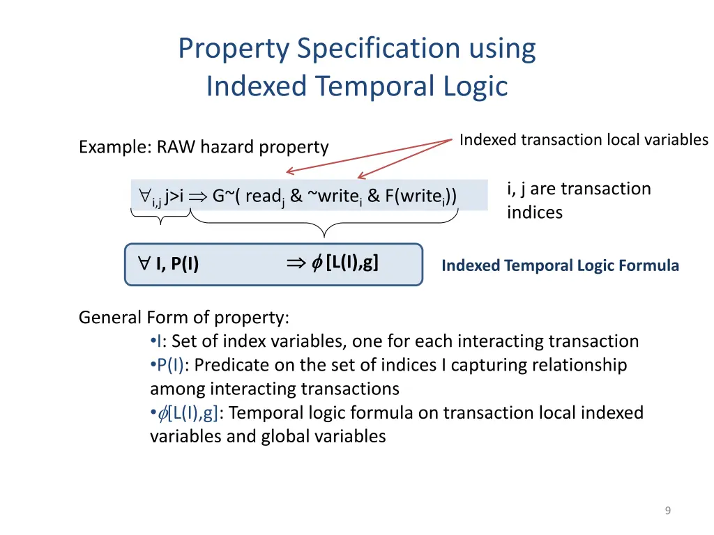 property specification using indexed temporal