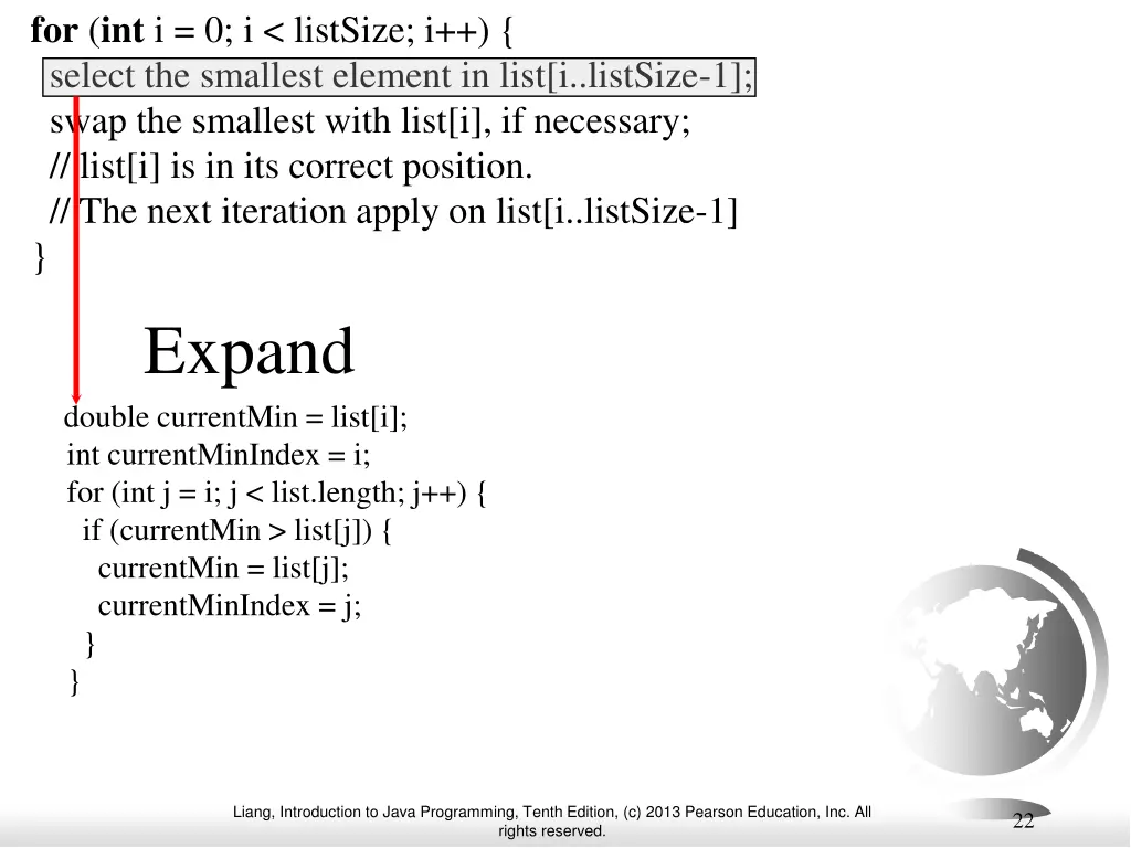 for int i 0 i listsize i select the smallest 1