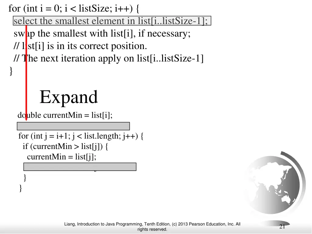 for int i 0 i listsize i select the smallest