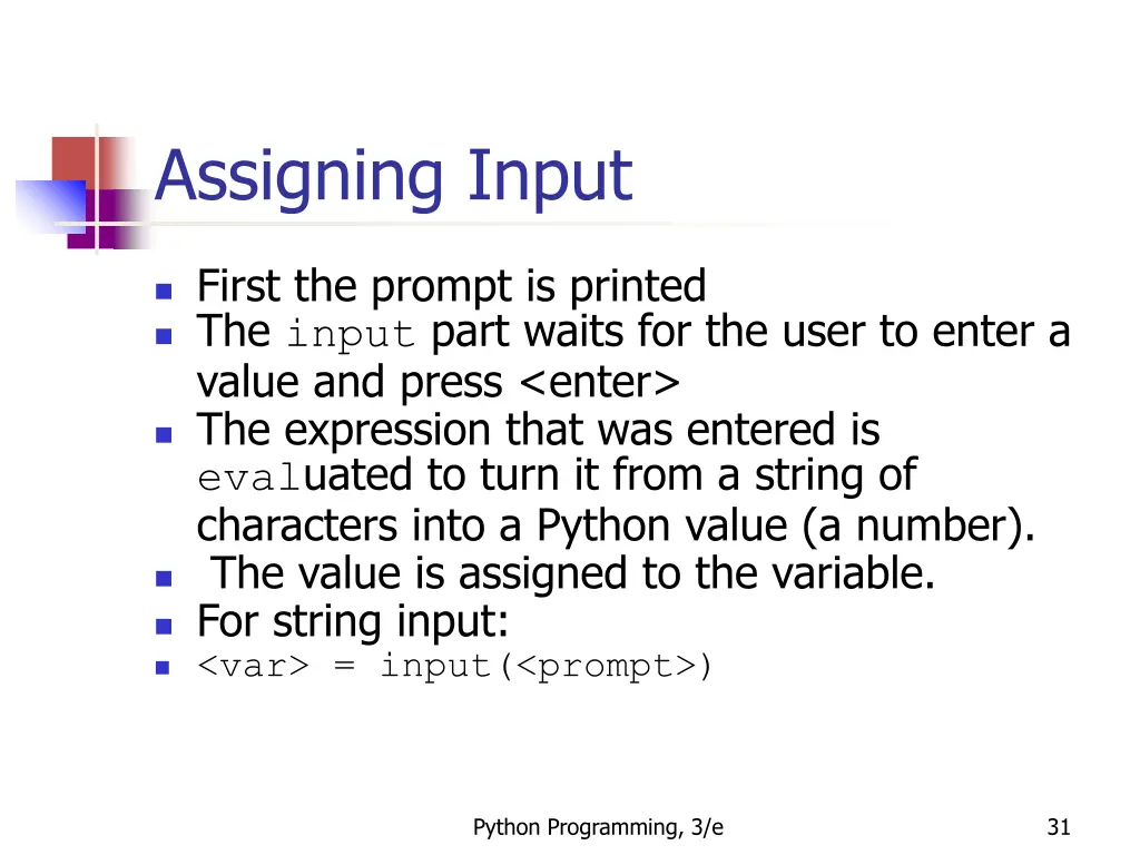 assigning input 1