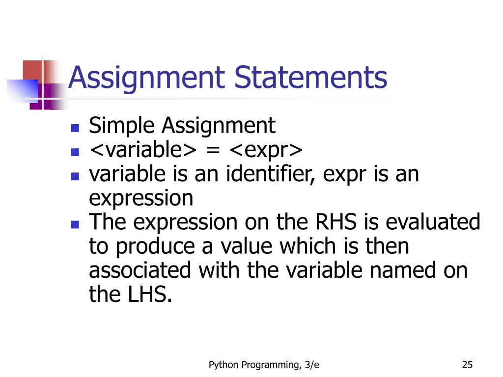 assignment statements