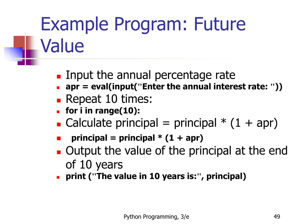 example program future value 5