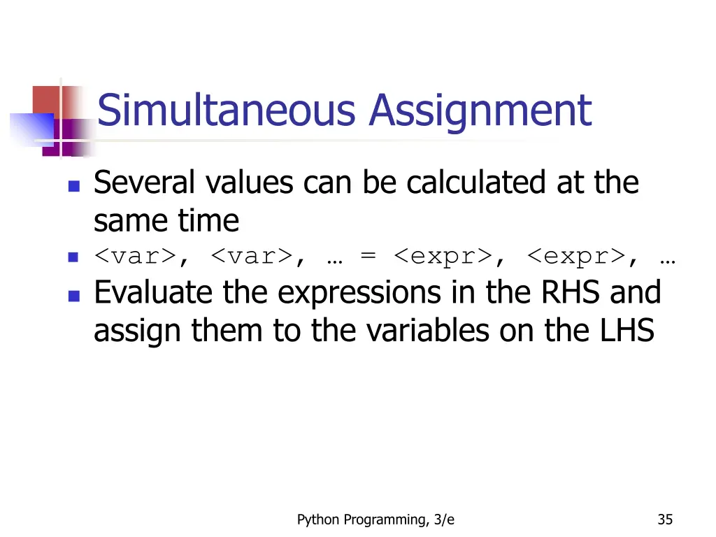 simultaneous assignment