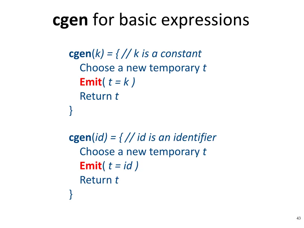 cgen for basic expressions