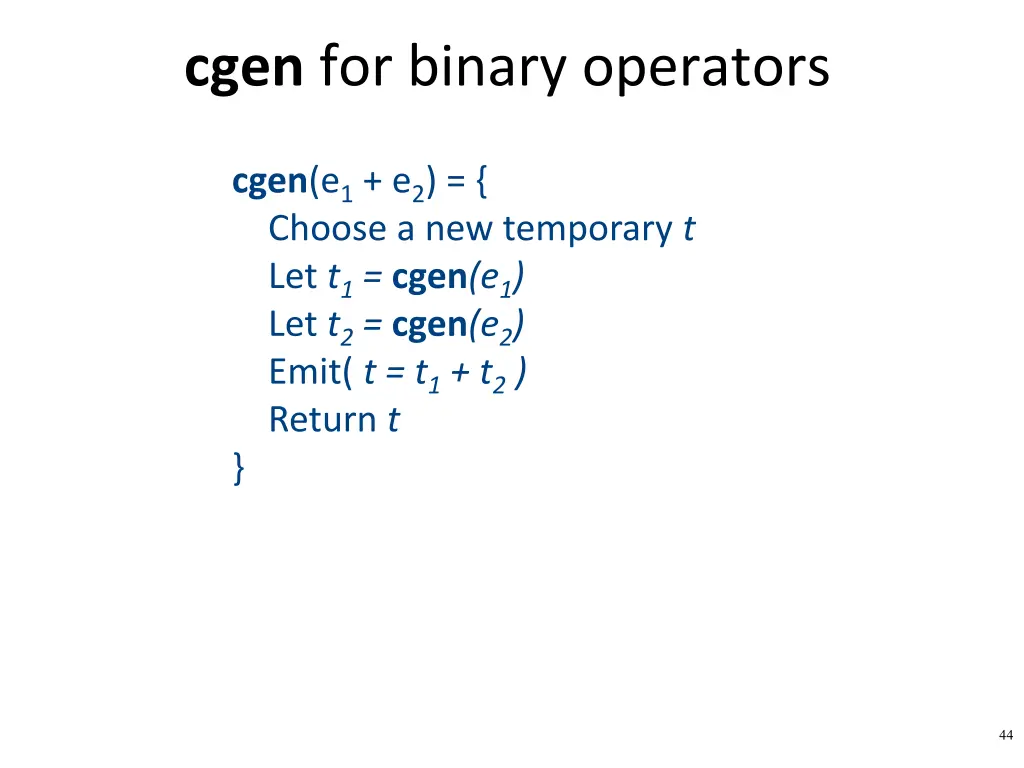 cgen for binary operators