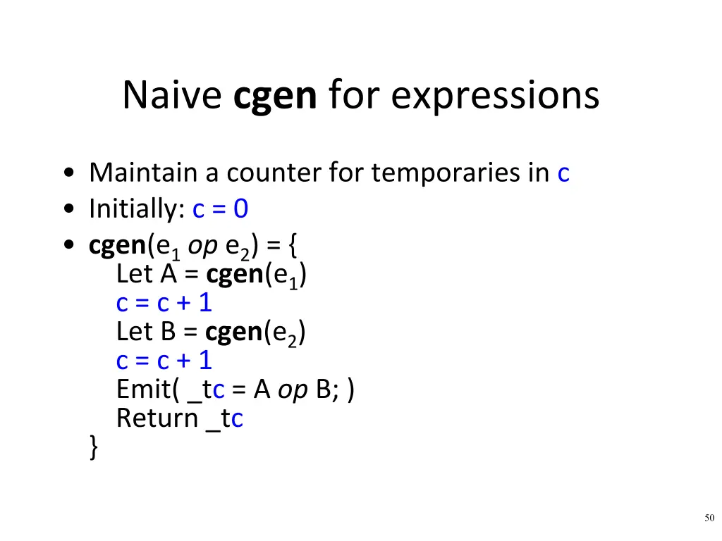 naive cgen for expressions