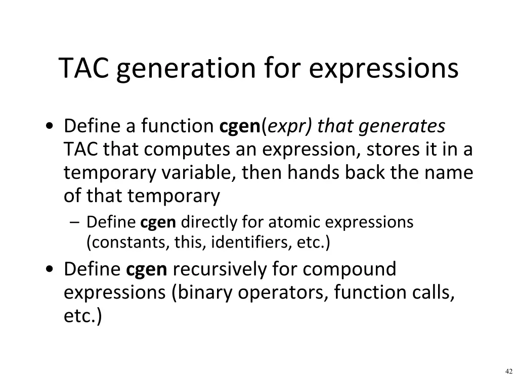 tac generation for expressions