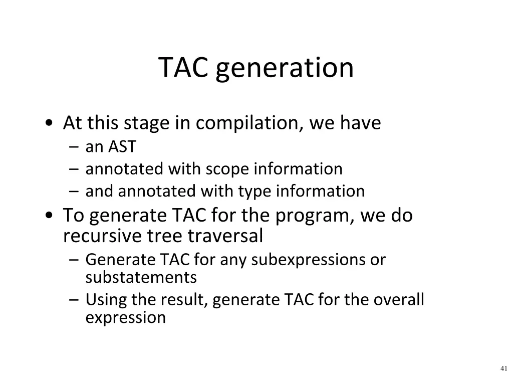 tac generation