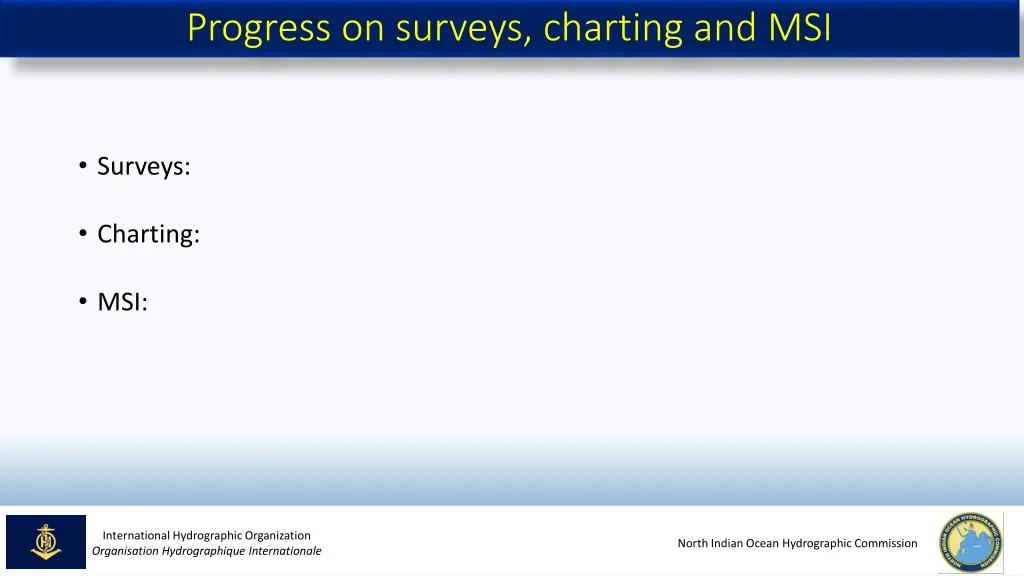 progress on surveys charting and msi