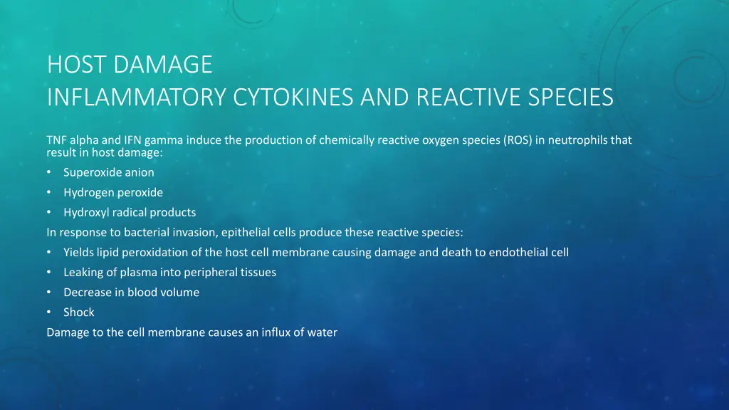 host damage inflammatory cytokines and reactive