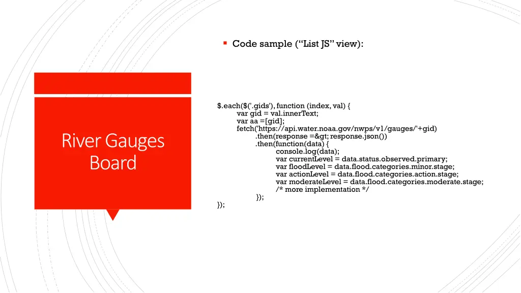 code sample list js view